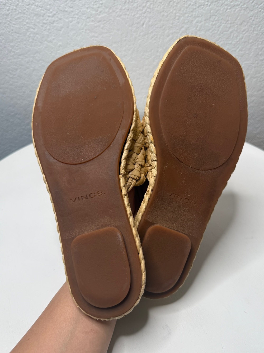 Vince Rumi Braided Slide Sandals Tan Woven Strap Size 7 - Picture 8 of 10